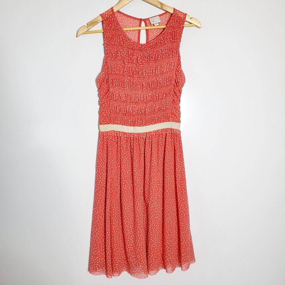 Anthropologie Postmark red polka-dot ruched front midi dress Size XS